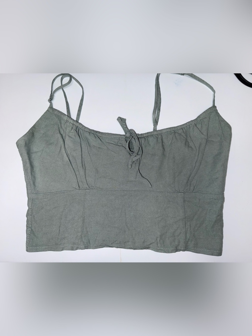 John Galt California Sage Green Tie Front Cami Crop Top Smocked Back